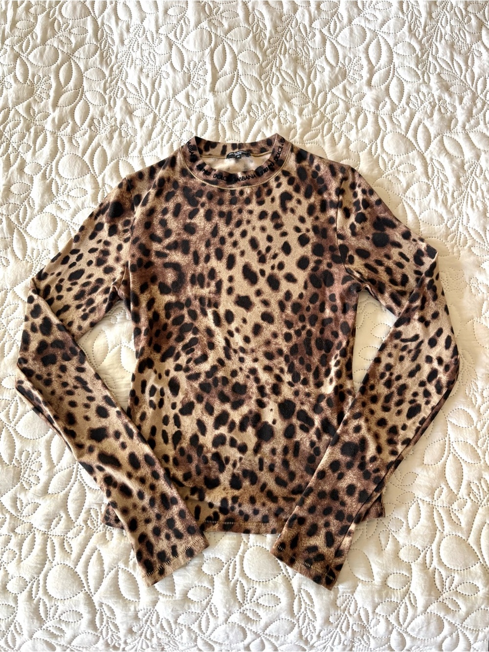 Dolce & Gabbana x SKIMS Leopard Cotton Jersey Long Sleeve Top Size M - Picture 4 of 13